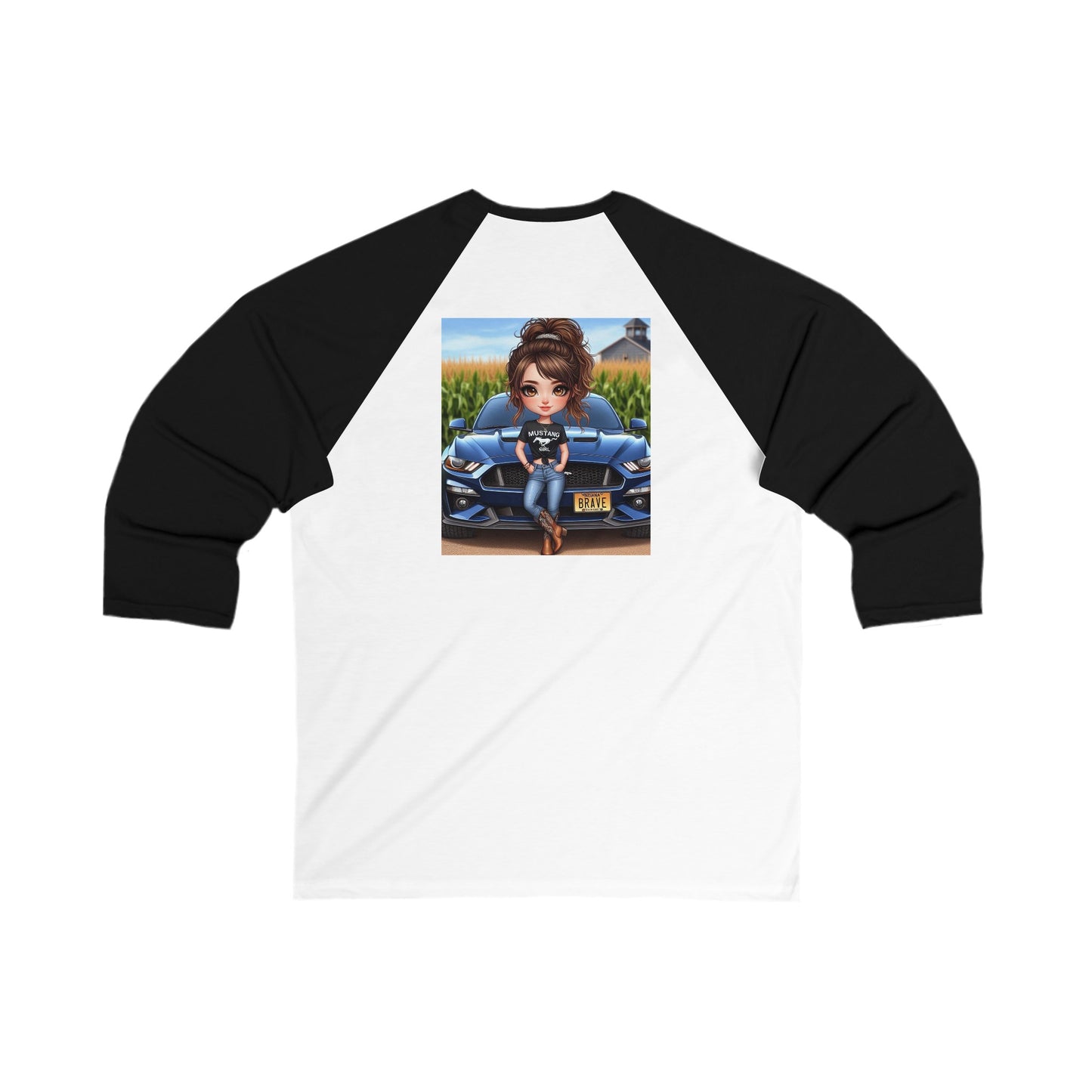 Brunette Mustang Girl 3\4 Sleeve Baseball Tee