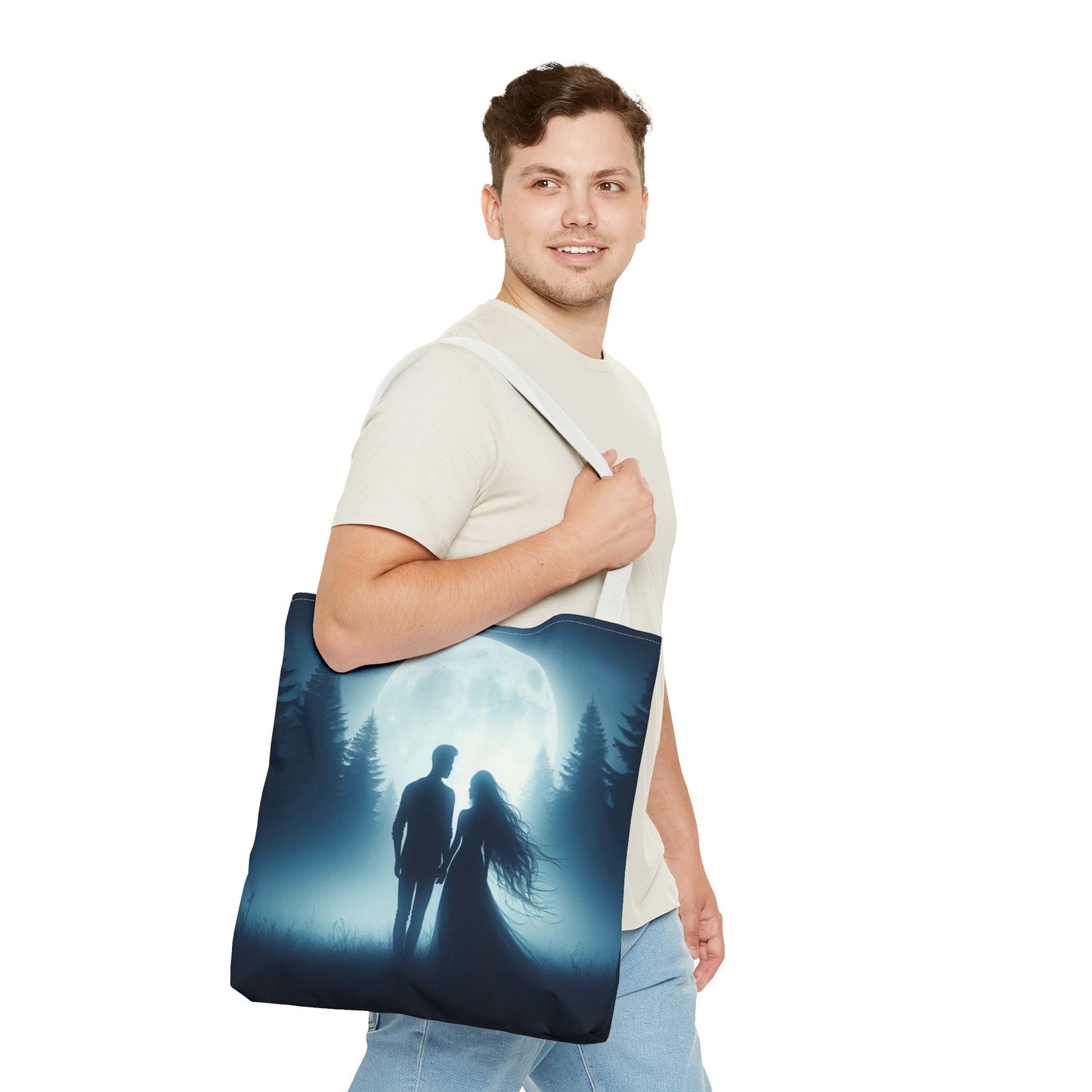 Couple Moonlight Silhouette Tote Bag (AOP)