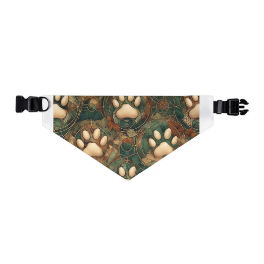 Green and Tan Paw Print Pet Bandana Collar