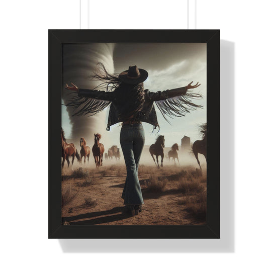 Wild Horses Cowgirl Framed Vertical Poster